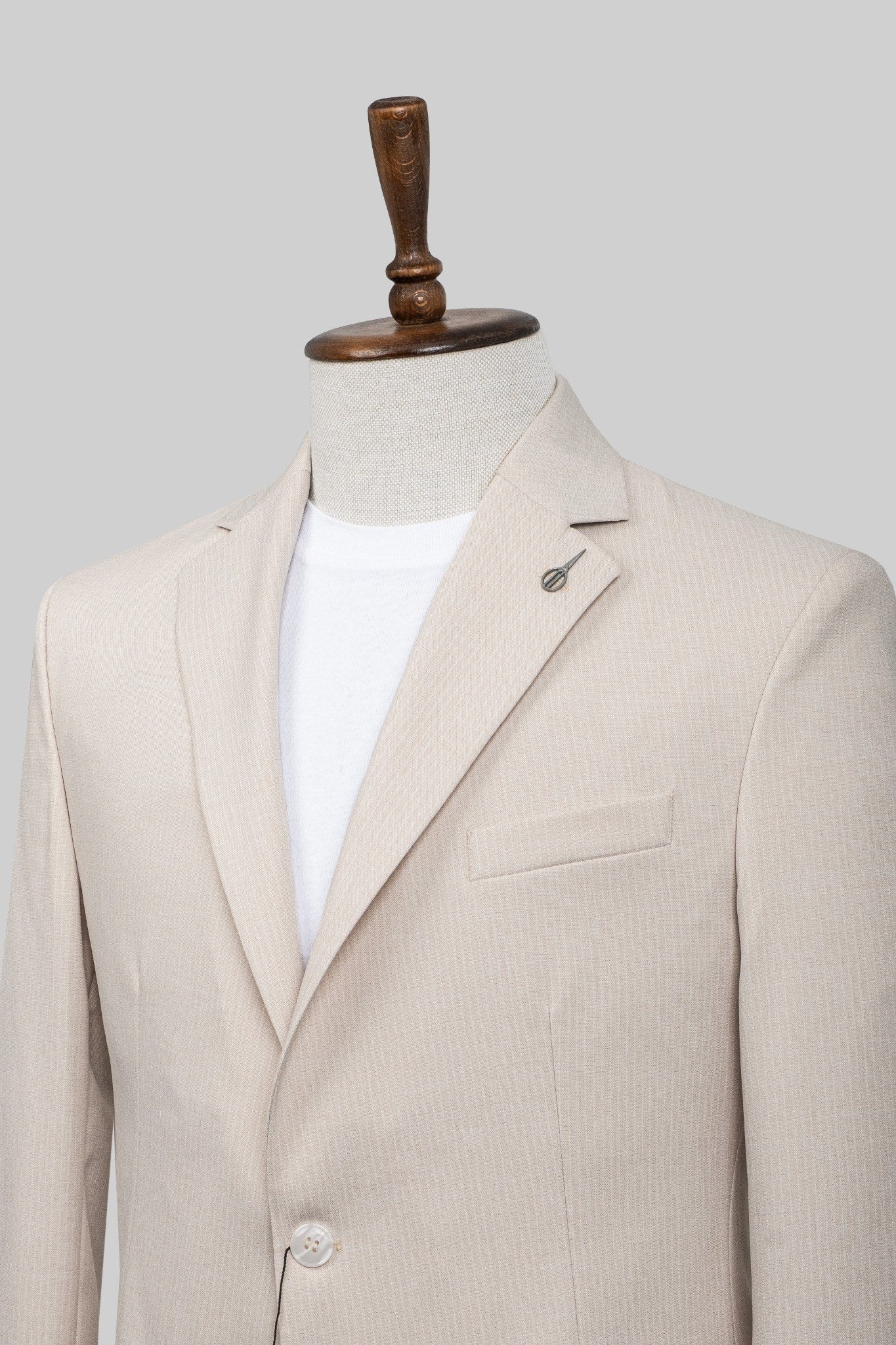 Sandline – European Linen-Blend Beige Pinstripe Blazer