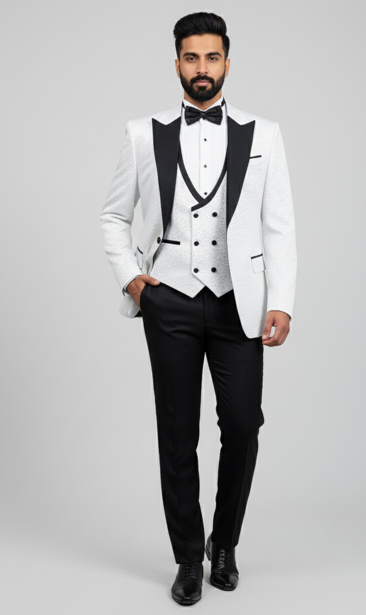 Ivory Royale – 3 Piece European White Wedding Tuxedo