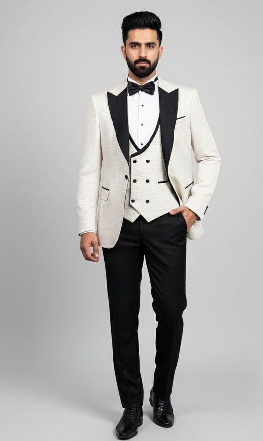 Ivory Royale – European Cream Textured 3-Piece Tuxedo Suit