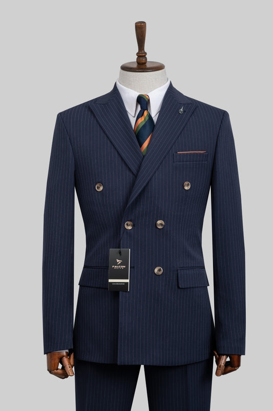Royal Navy Pinstripe – European Double-Breasted 2-Piece Suit