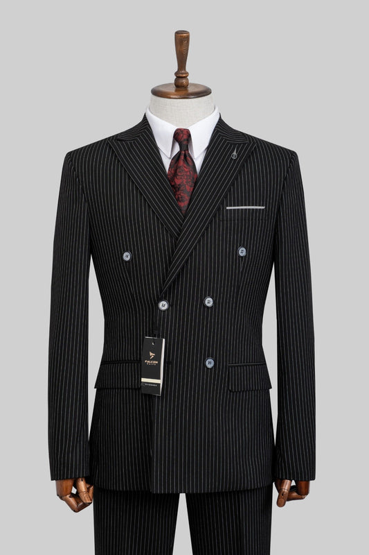 Black Pinstripe Double-Breasted 2-Piece Suit – European Tailoring