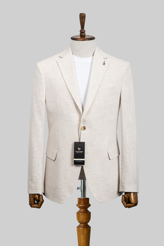 Ecru Sand – European Linen-Blend Cream Textured Blazer