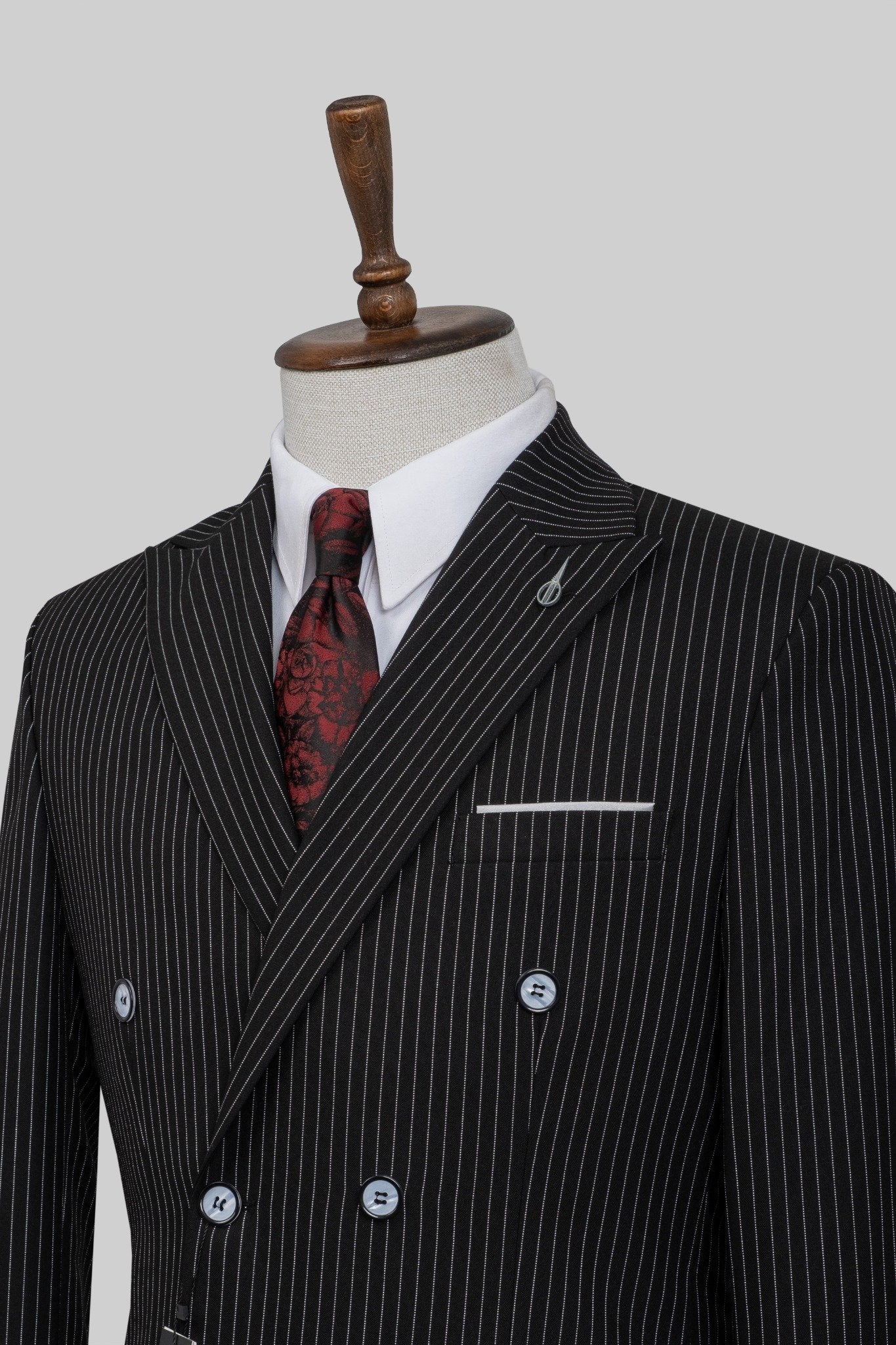 Black Pinstripe Double-Breasted 2-Piece Suit – European Tailoring