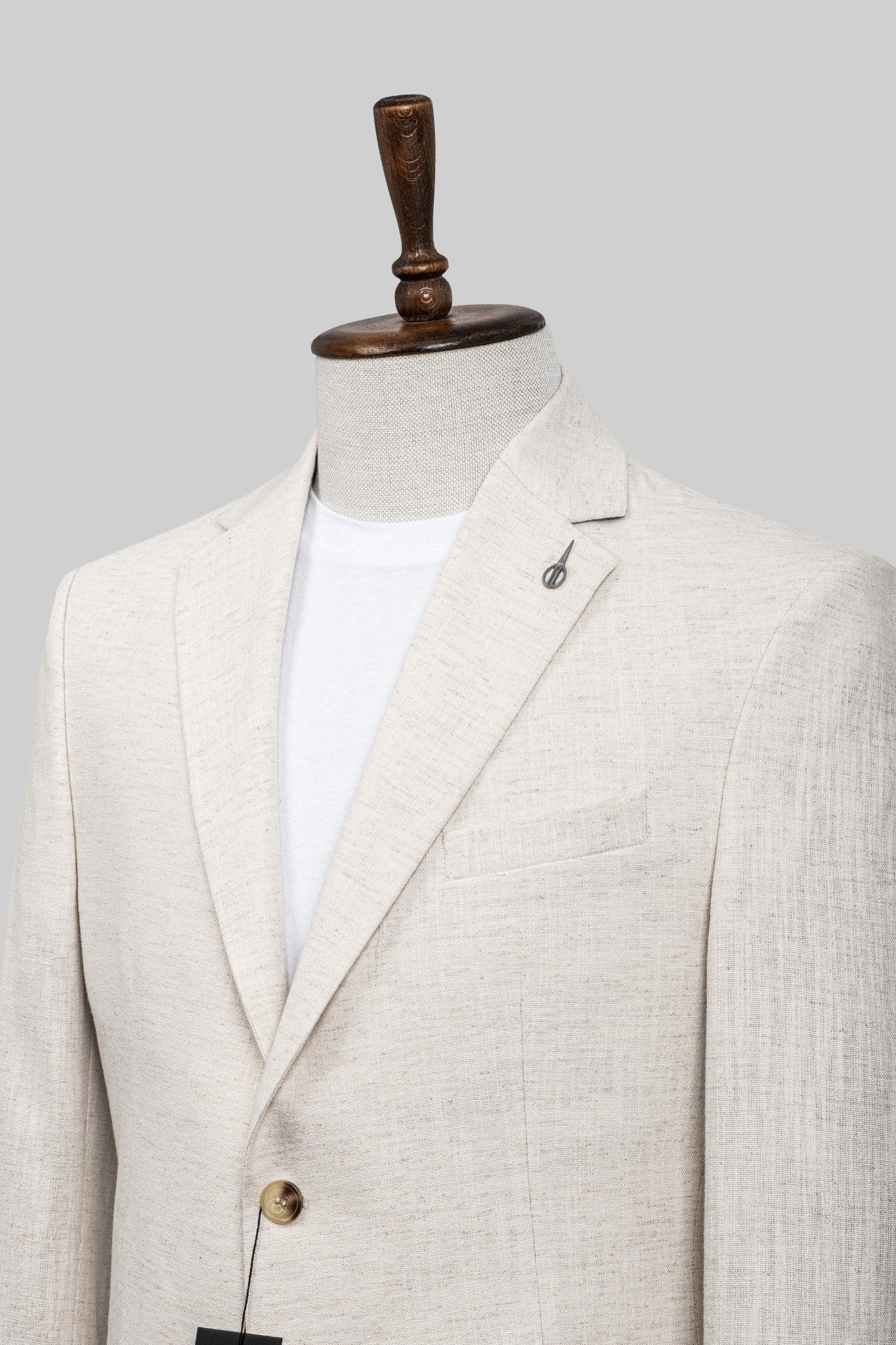 Ecru Sand – European Linen-Blend Cream Textured Blazer