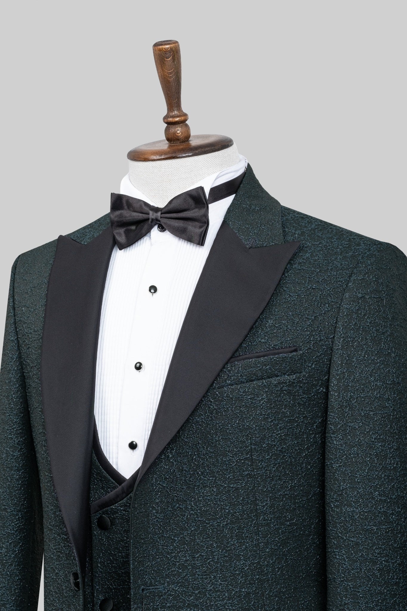 Emerald Noire – European Dark Green Textured 3-Piece Tuxedo Suit