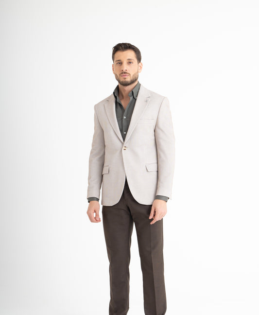 Cream Tweed Slim Fit Blazer (Imported)