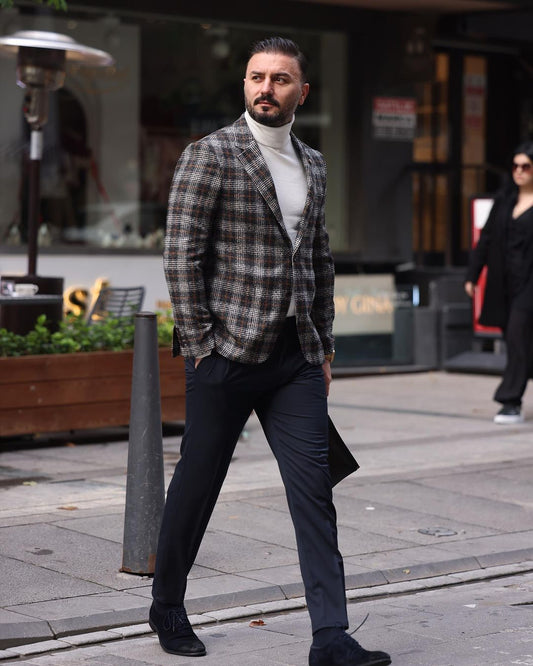 Brown and Grey Checkered Blazer (Imported)