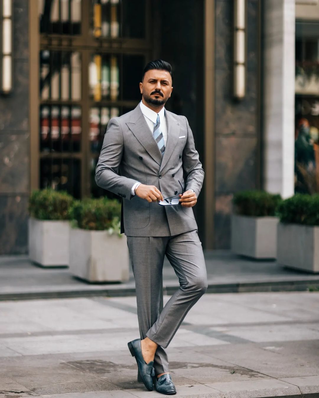 Grey Double Breasted 2 Piece Suit