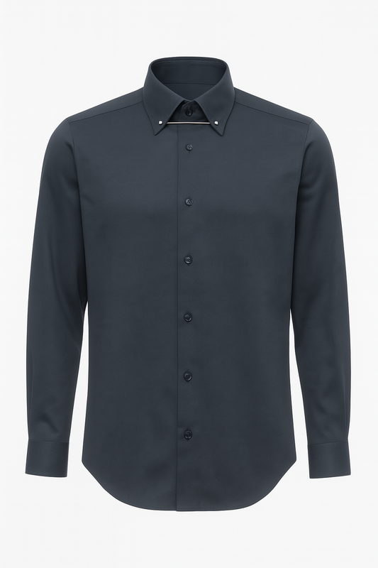 Imported Charcoal Navy Formal Shirt with Metal Collar Pin – Slim Fit