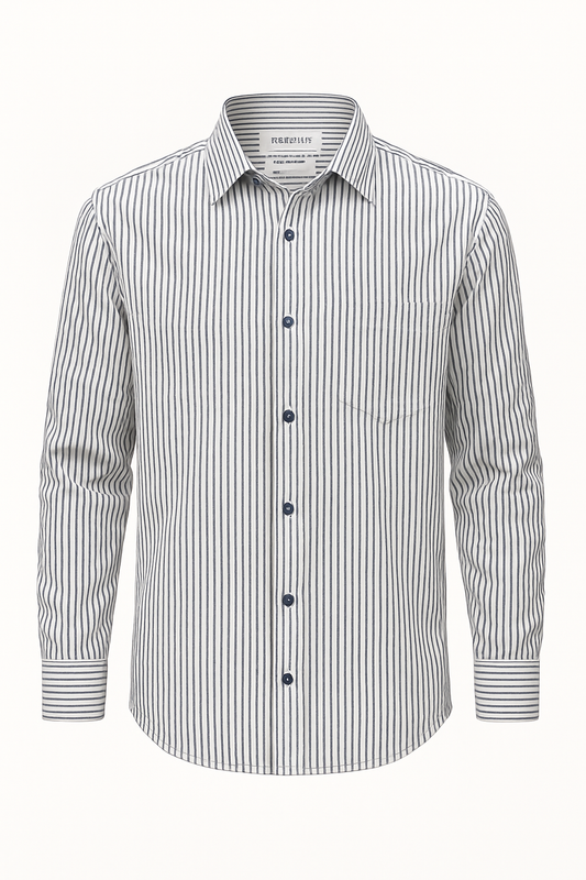 Imported White & Navy Vertical Stripe Slim Fit Shirt – Men’s Casual Wear