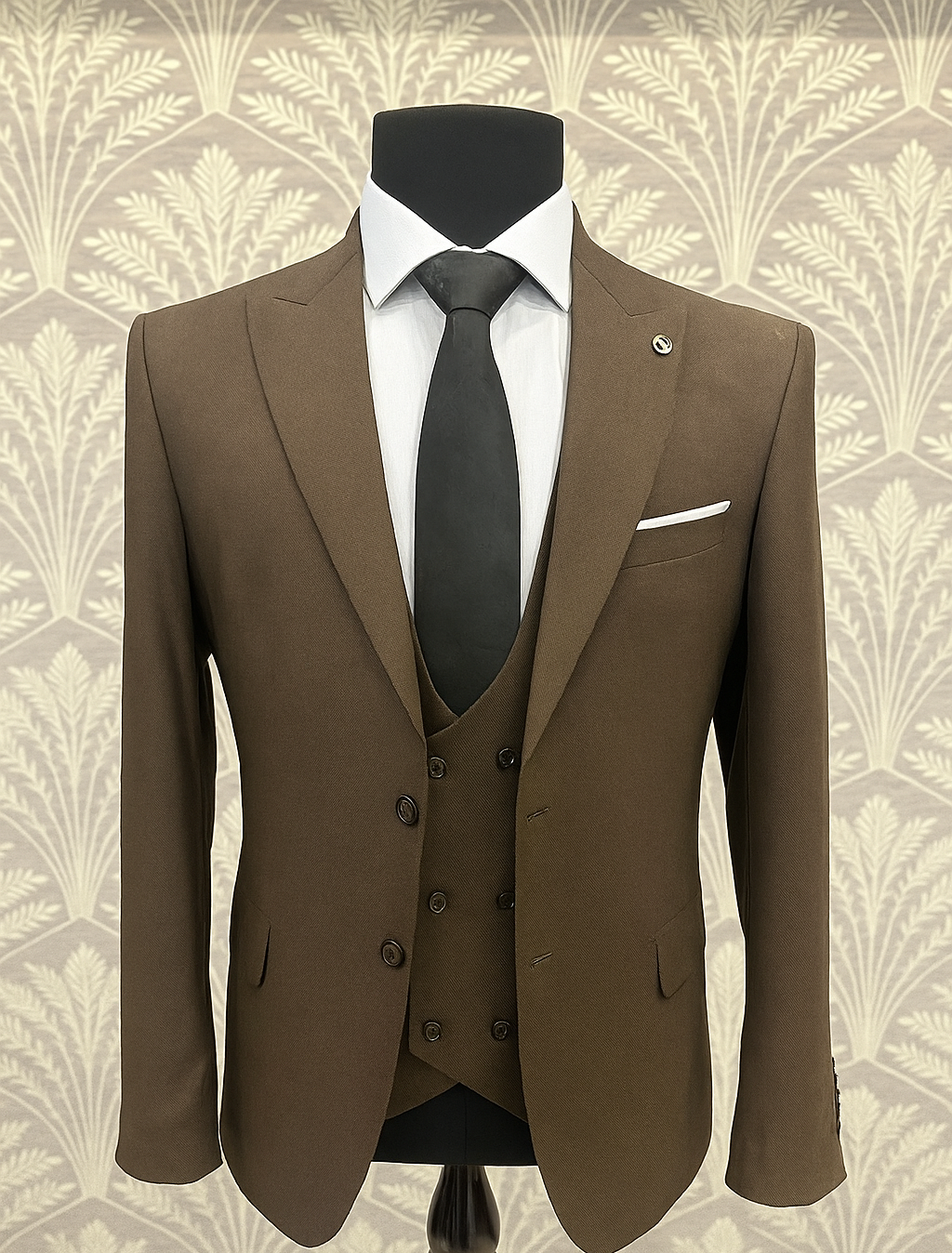 Imported Coffee Brown Slim Fit 3-Piece Suit for Men – Classic Formal Ensemble