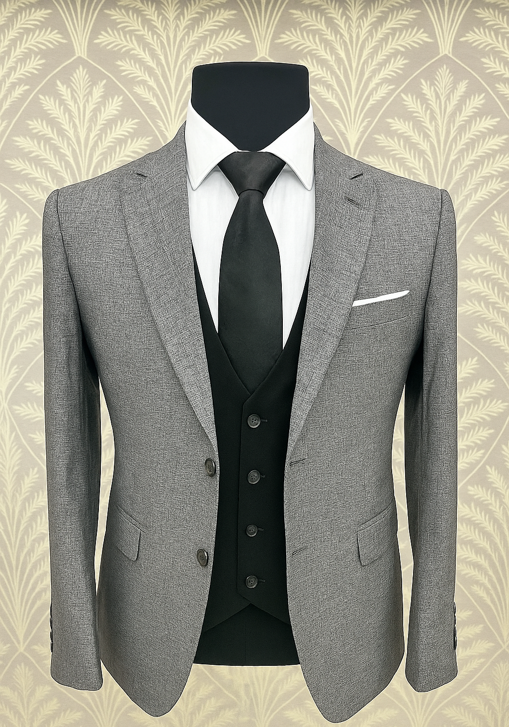 Imported Light Grey & Black Slim Fit 3-Piece Suit – Classic Formal Suit for Men