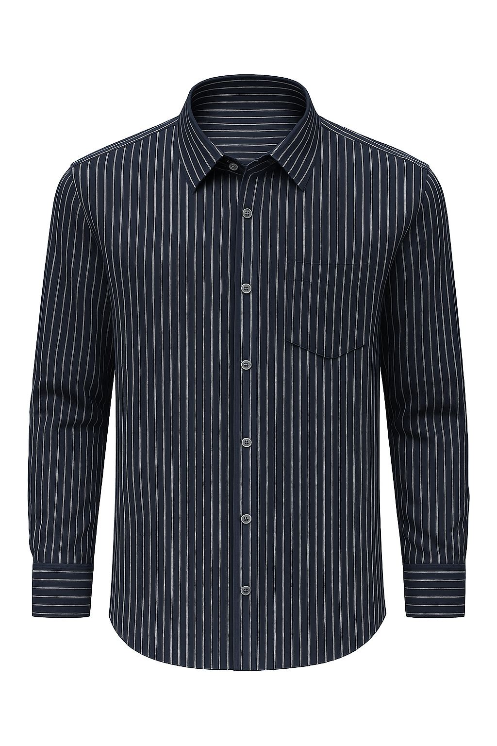 Men’s Navy Blue Pinstripe Slim Fit Casual Shirt – Full Sleeves | Dizzy Front