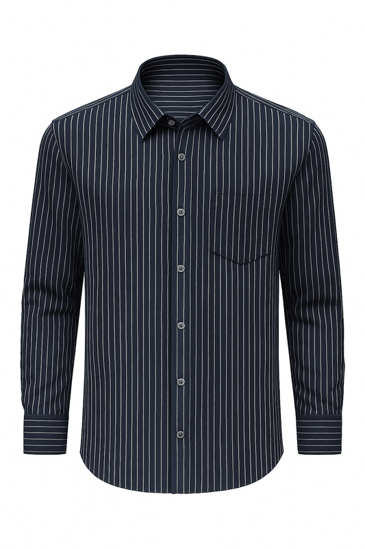 Men’s Navy Blue Pinstripe Slim Fit Casual Shirt – Full Sleeves | Dizzy Front