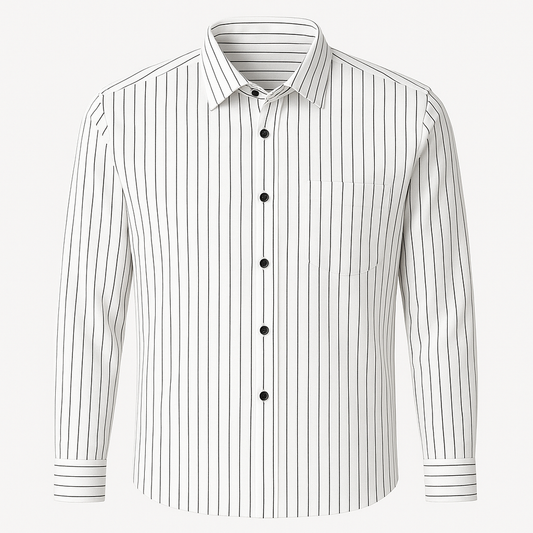 Men’s White Pinstripe Slim Fit Casual Shirt – Full Sleeves | Classic Vertical Stripes