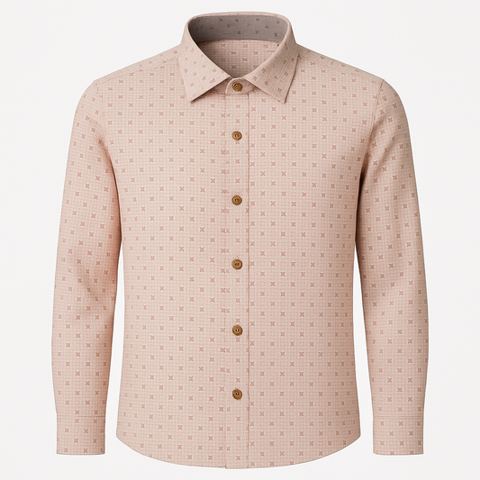 Men’s Peach Printed Slim Fit Casual Shirt – Full Sleeves | Geometric Pattern | Soft Cotton Blend