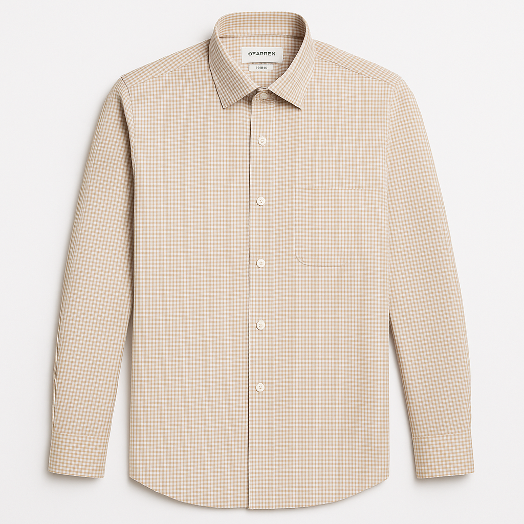 Beige Micro-Check Slim Fit Formal Shirt for Men – Imported Office Wear