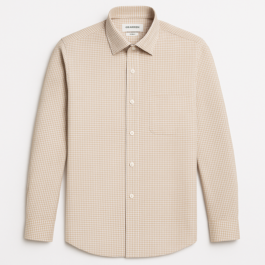 Beige Micro-Check Slim Fit Formal Shirt for Men – Imported Office Wear