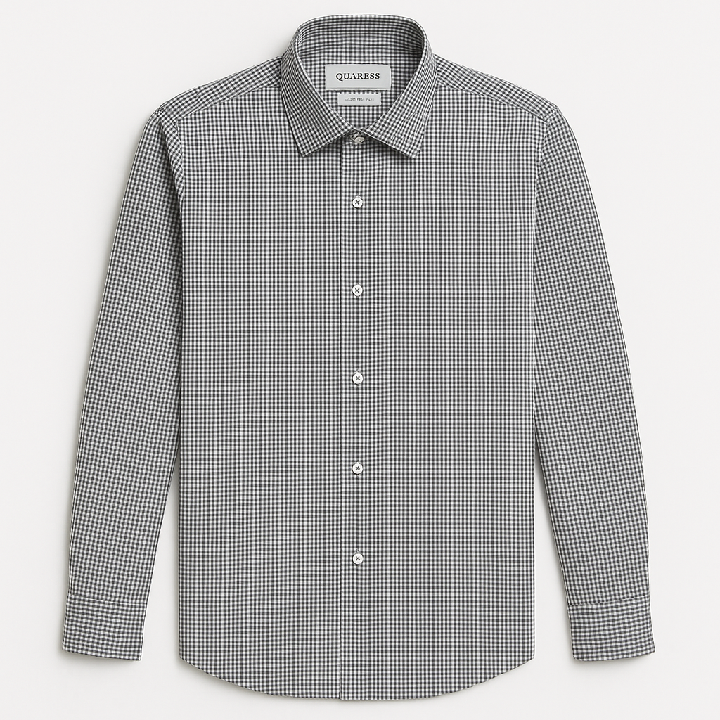 Black & White Micro-Check Slim Fit Formal Shirt for Men – Imported Business Wear