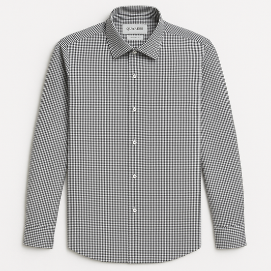 Black & White Micro-Check Slim Fit Formal Shirt for Men – Imported Business Wear