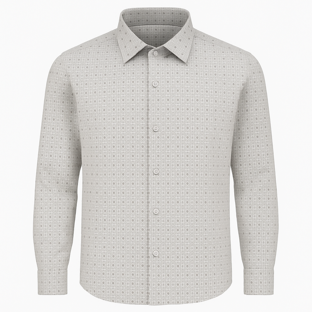 Men’s Slim Fit Light Grey Printed Shirt – Casual Geometric Pattern