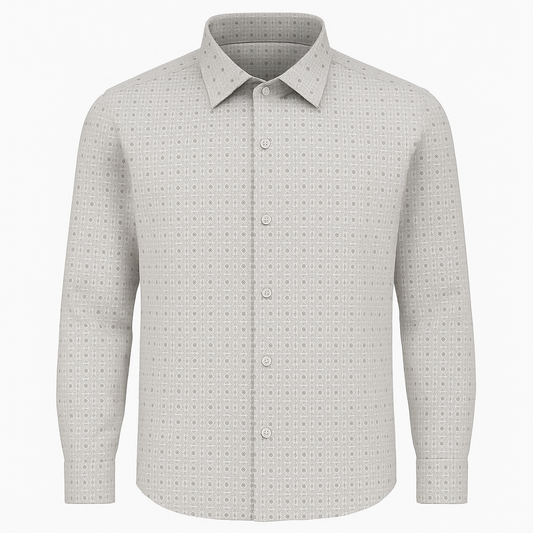 Men’s Slim Fit Light Grey Printed Shirt – Casual Geometric Pattern