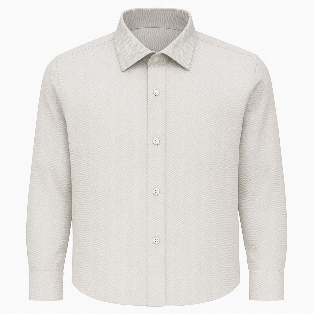 Imported Off-White Herringbone Slim Fit Shirt – Men’s Casual Wear