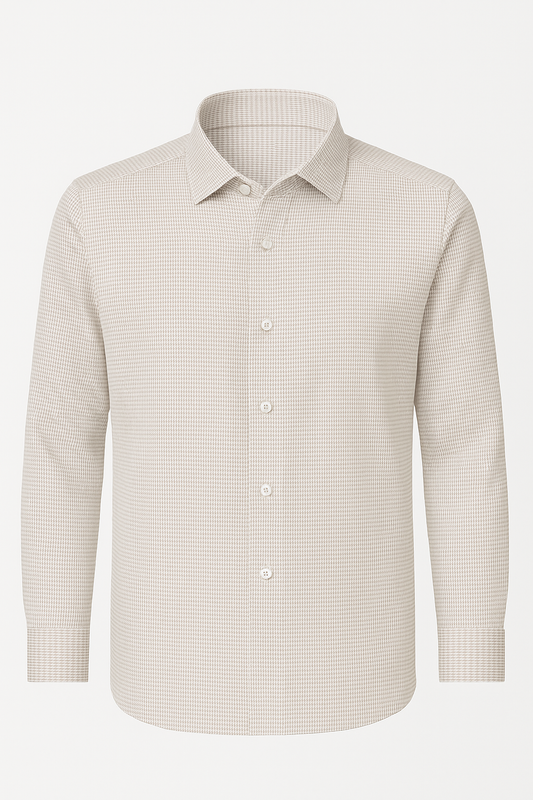 Men's Imported Beige  Micro-Check Casual Shirt – Premium Cotton Blend