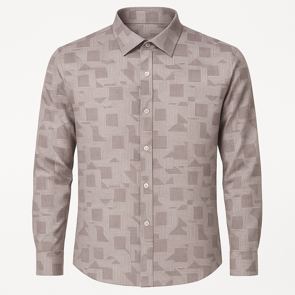 Men’s Dusty Pink Geometric Printed Slim Fit Casual Shirt – Full Sleeves | Modern Pattern Shirt for Men