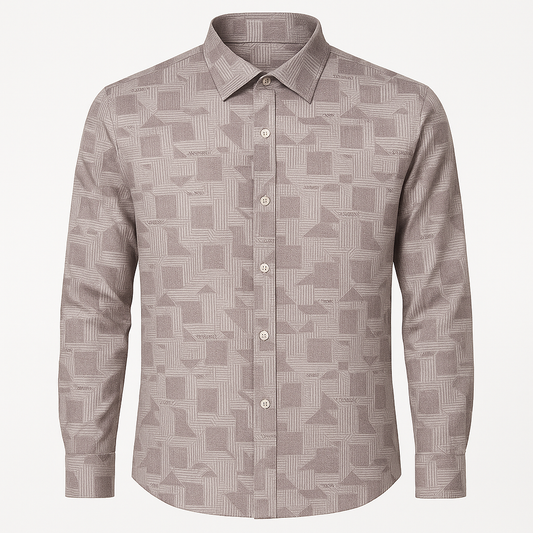 Men’s Dusty Pink Geometric Printed Slim Fit Casual Shirt – Full Sleeves | Modern Pattern Shirt for Men