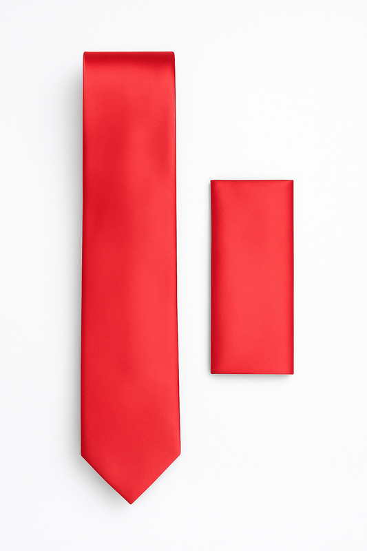 Men’s Luxurious Imported Plain Broad Tie with Matching Pocket Square – Classic Formal Set (Brown, Blue, Navy, Red)