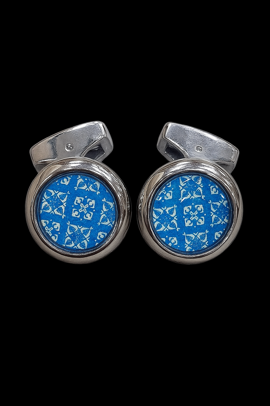 Luxurious Imported Round Cufflinks – Blue | Silver | Gold Variants