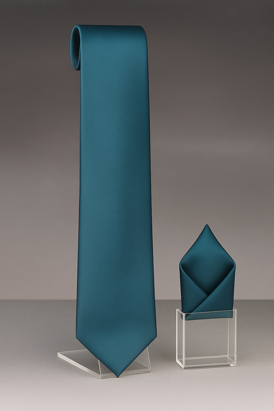 Men's Luxurious Imported Blue Broad Tie with Matching Pocket Square