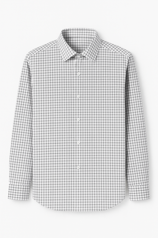 White & Black Check Slim Fit Formal Shirt for Men – Imported Business Wear