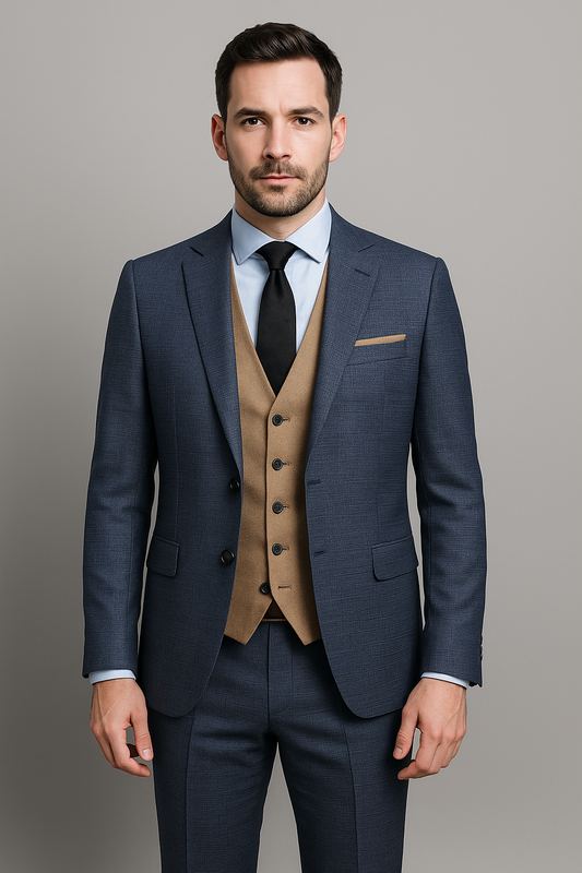 Midnight Blue 3-Piece Slim Fit Suit – Dual Look Waistcoat (Imported)