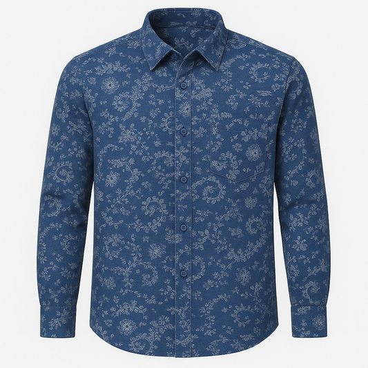Men’s Blue Floral Paisley Casual Shirt – Stylish Everyday Comfort