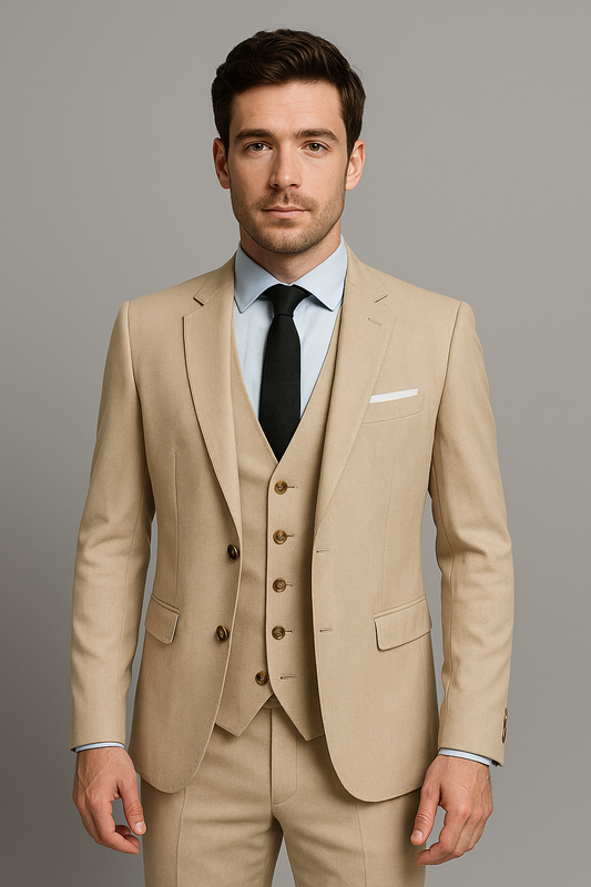 Beige Slim Fit Three-Piece Suit (Imported)
