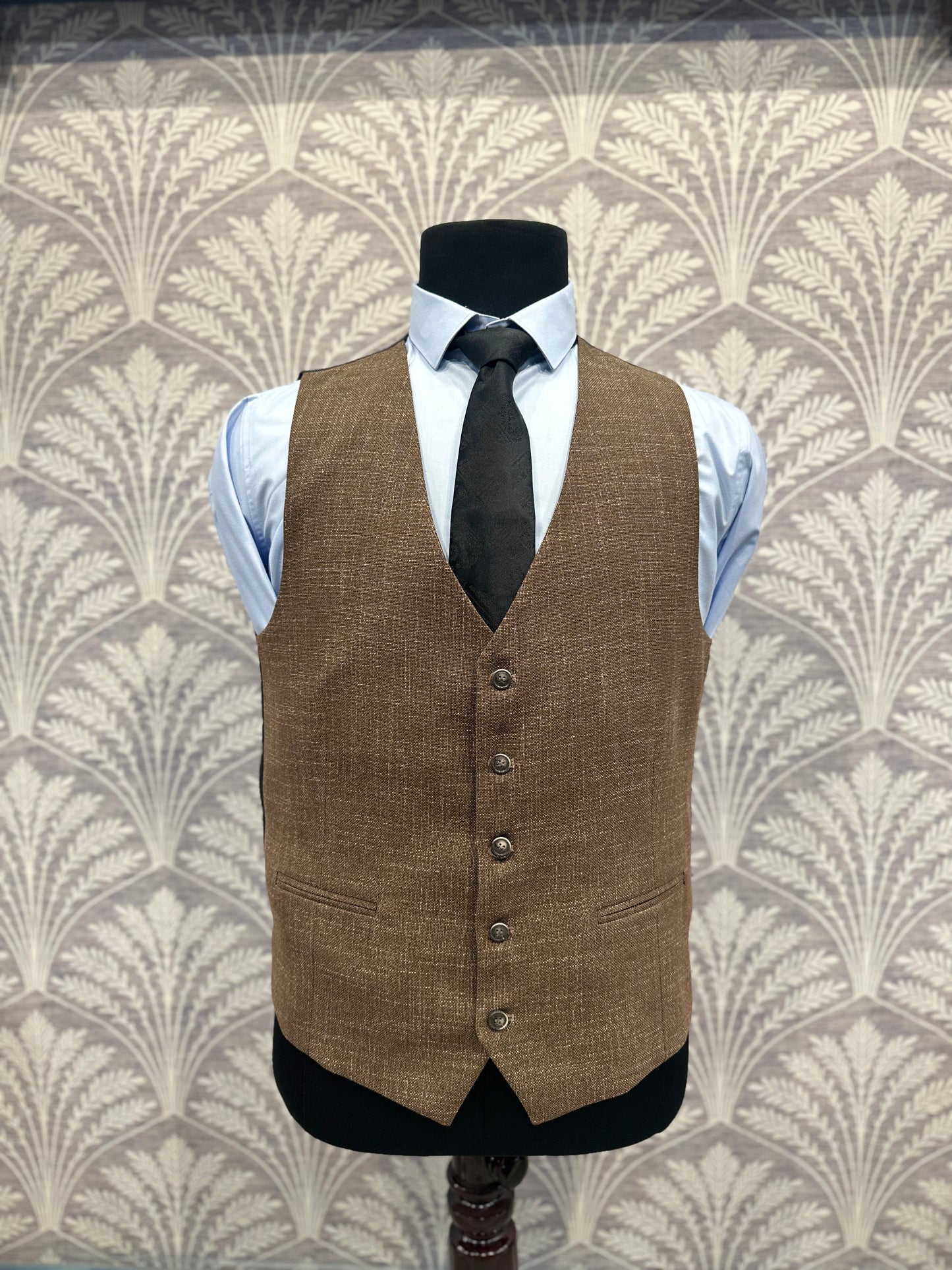 Brown Textured Slim Fit Three-Piece Suit (Imported)