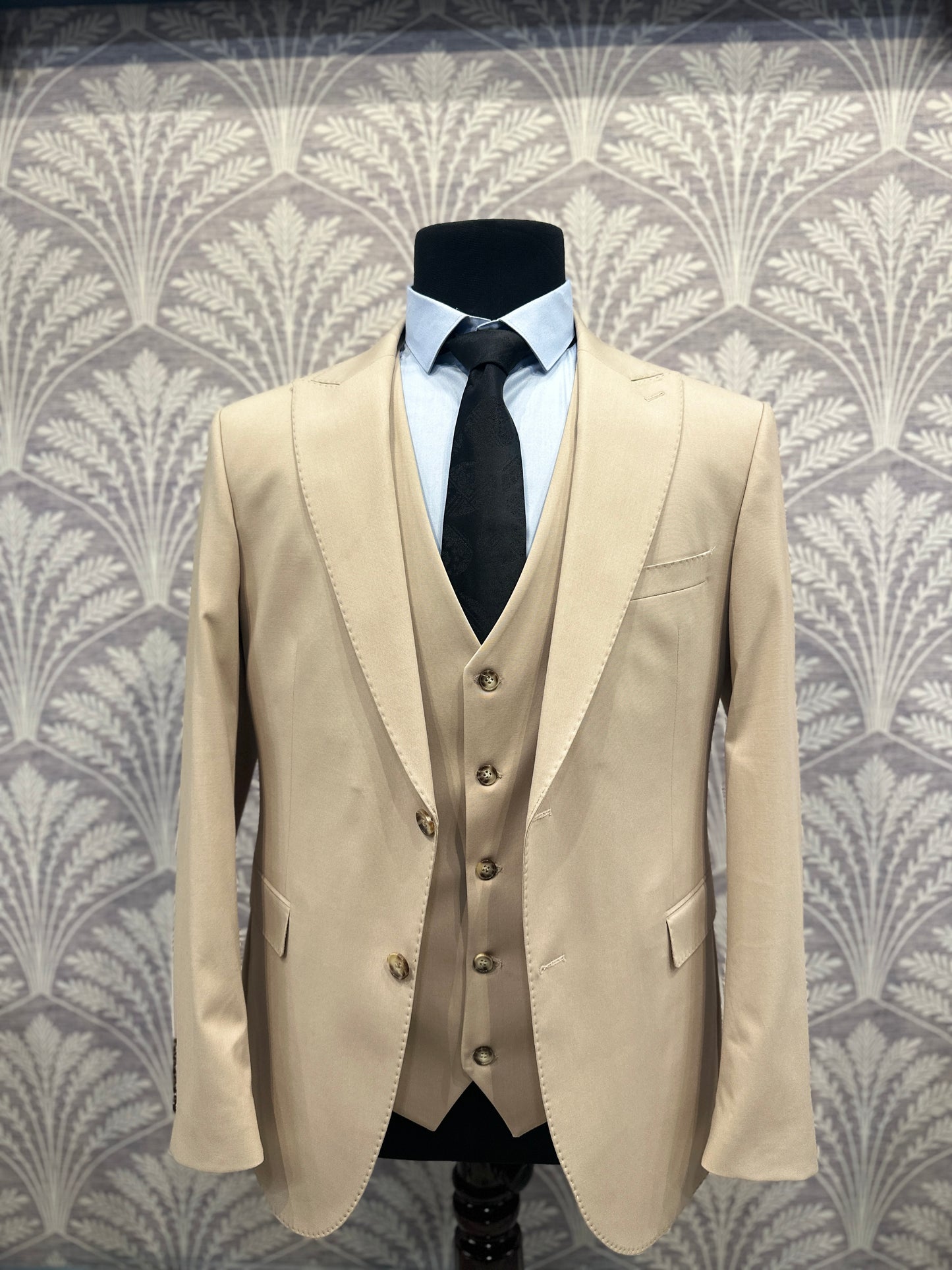 Ivory Beige Slim Fit Three-Piece Suit (Imported)