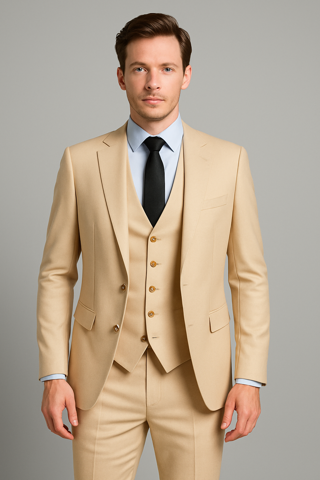 Ivory Beige Slim Fit Three-Piece Suit (Imported)