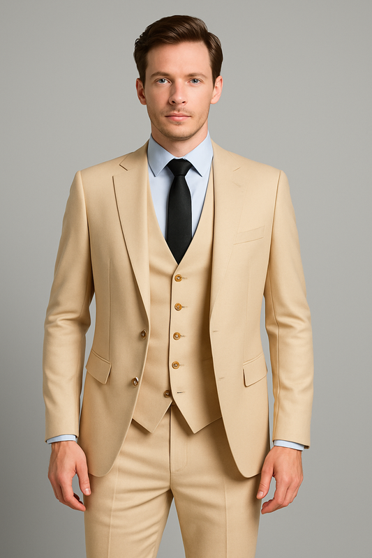 Ivory Beige Slim Fit Three-Piece Suit (Imported)
