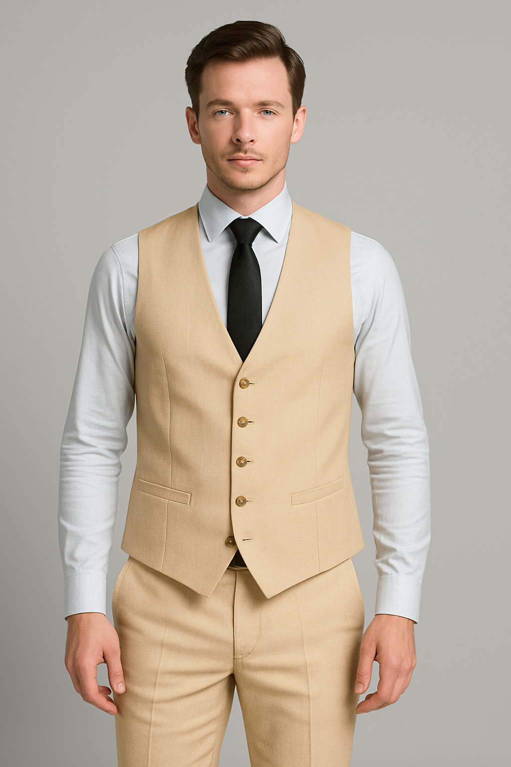 Ivory Beige Slim Fit Three-Piece Suit (Imported)
