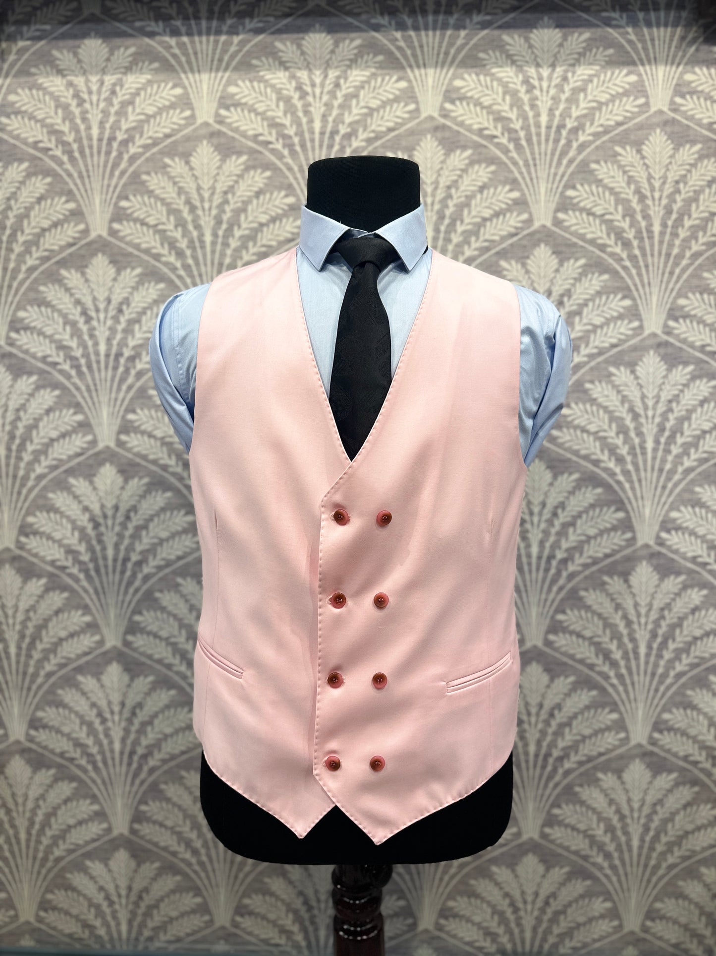 Blush Pink Slim Fit Three-Piece Suit with Double-Breasted Waistcoat (Imported)