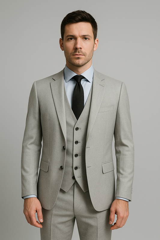 Ash Grey Slim Fit Three-Piece Suit (Imported)