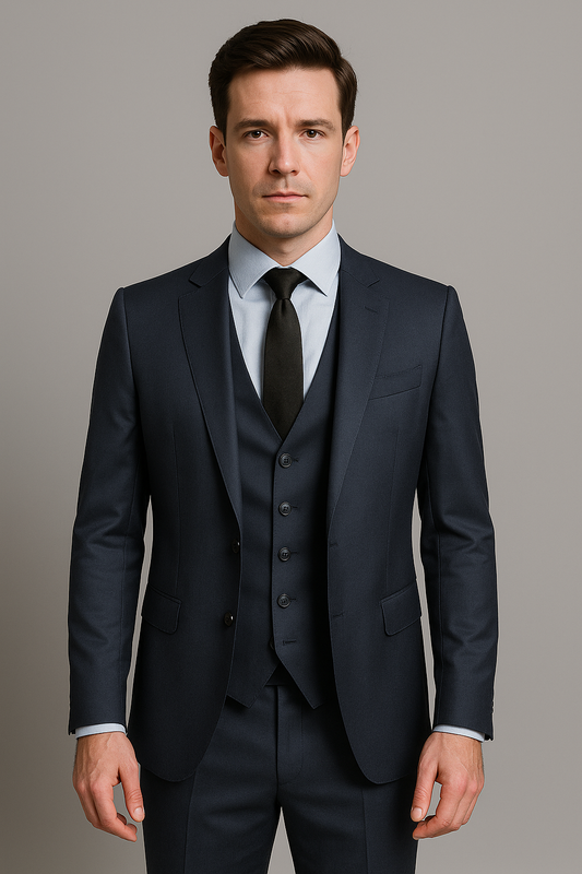 Dark Blue Slim Fit Three-Piece Suit (Imported)