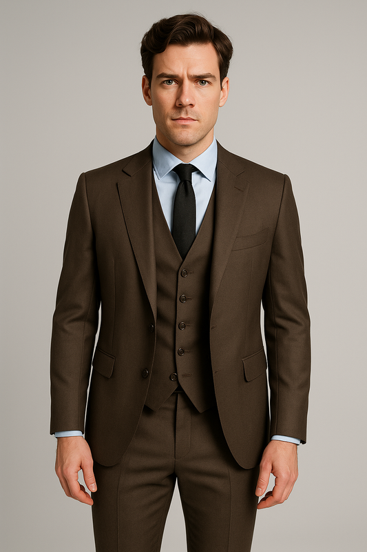 Dark Brown Slim Fit Three-Piece Suit (Imported)
