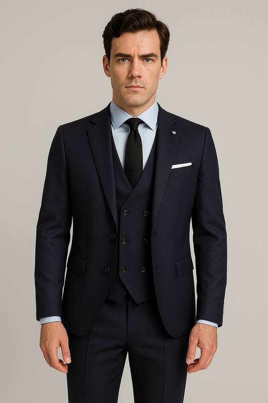 Royal Purple Slim Fit 3-Piece Suit with Double-Breasted Waistcoat (Imported)