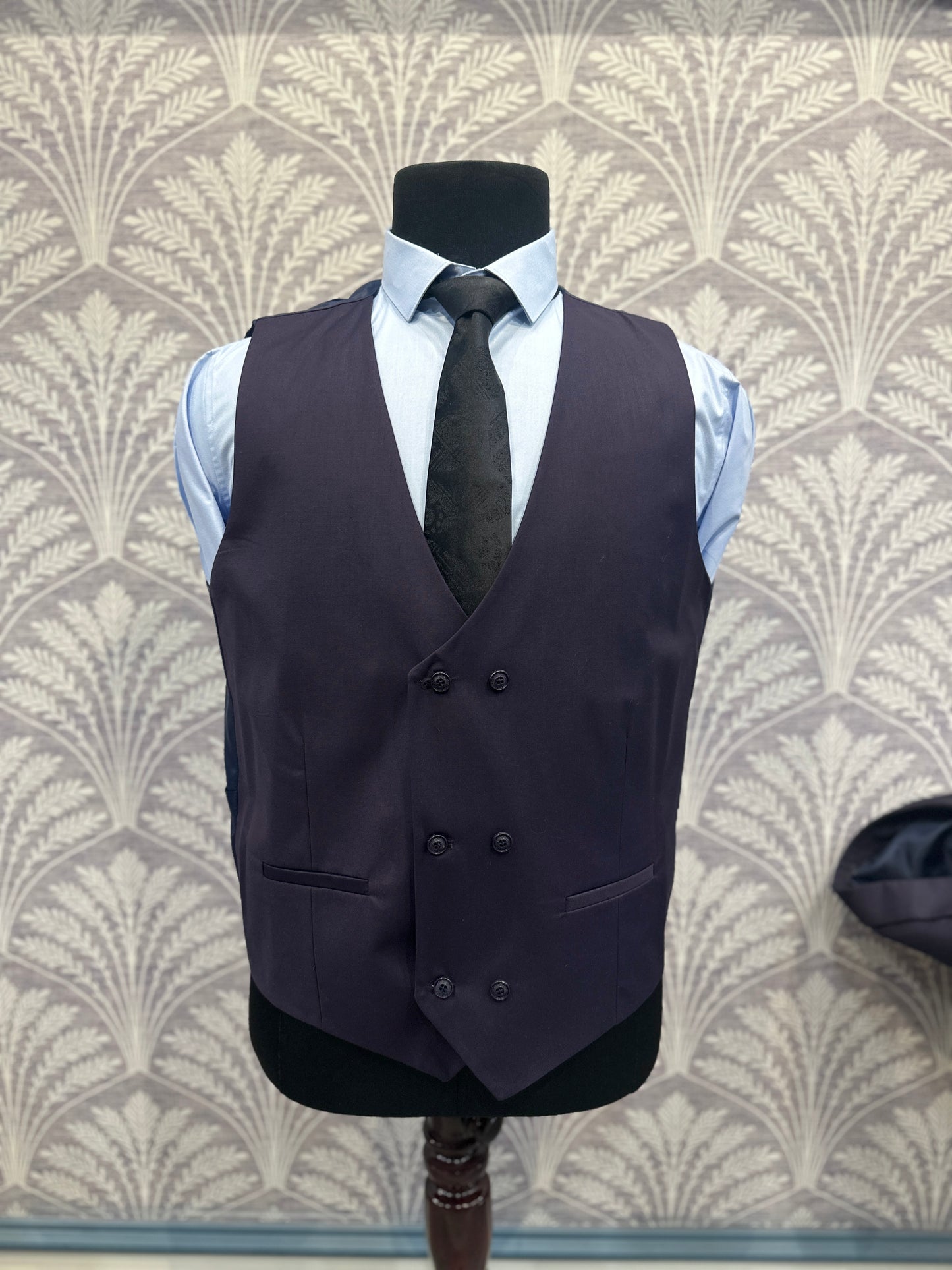 Royal Purple Slim Fit 3-Piece Suit with Double-Breasted Waistcoat (Imported)