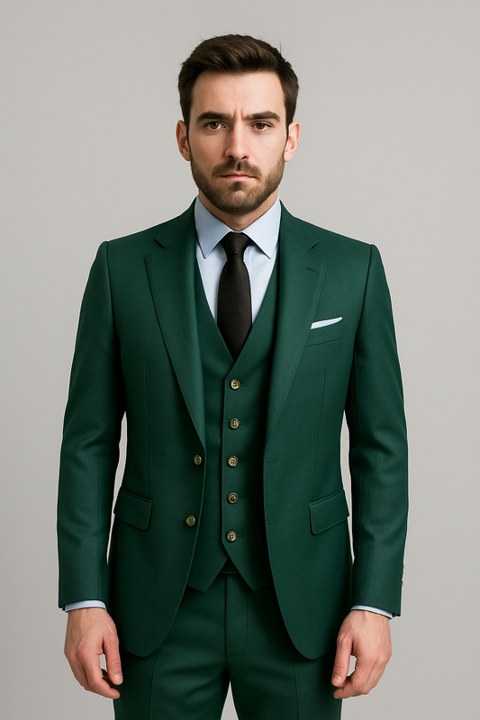 Forest Green Slim Fit 3-Piece Suit with Classic Waistcoat (Imported)