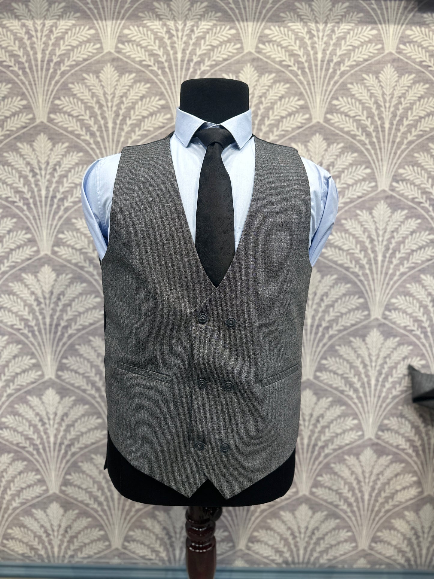 Graphite Grey 3-Piece Slim Fit Suit with Double-Breasted Waistcoat (Imported)